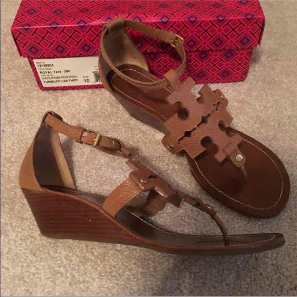 Tory Burch Chandler Tumbled Leather Wedge Sandals